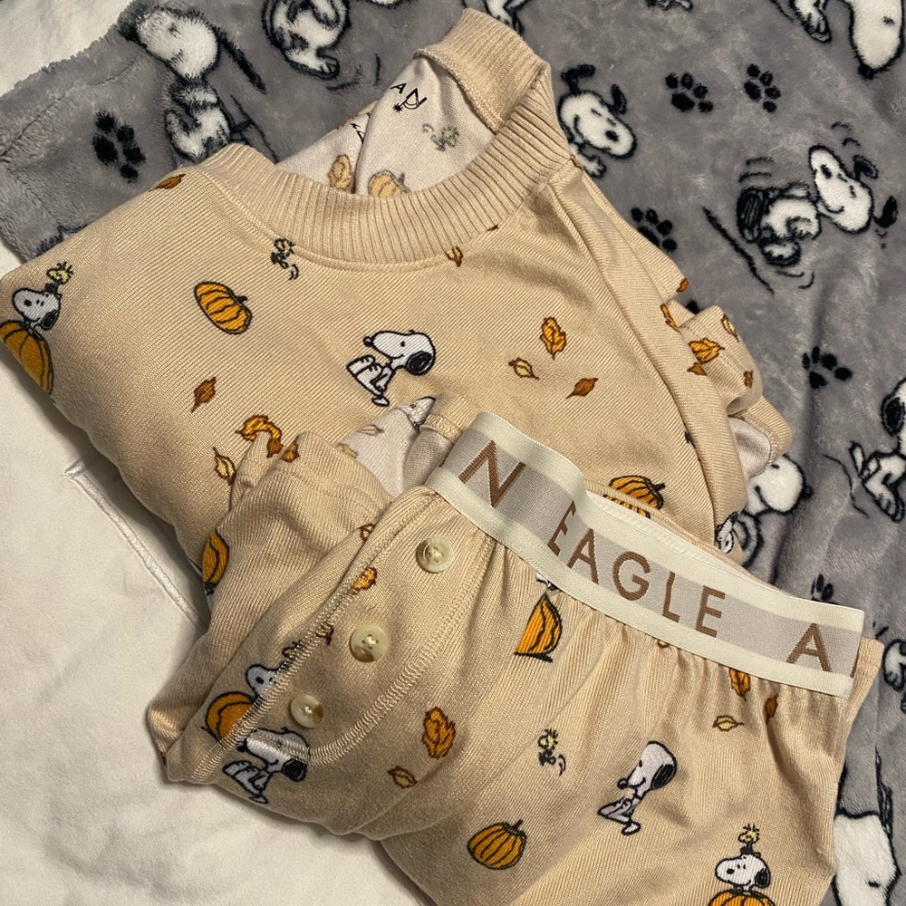 American Eagle AE Peanuts Fall Pumpkin Plush PJ Set